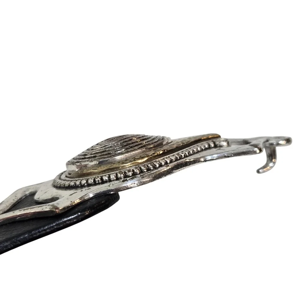 Chico's Adjustable Belt M/L 3D Frog Silver gold Buckle Black Leather Boho Artsy